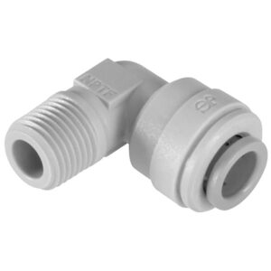 John Guest 3/8" OD x 1/4" NPTF Fixed Elbow (White Polypropylene)